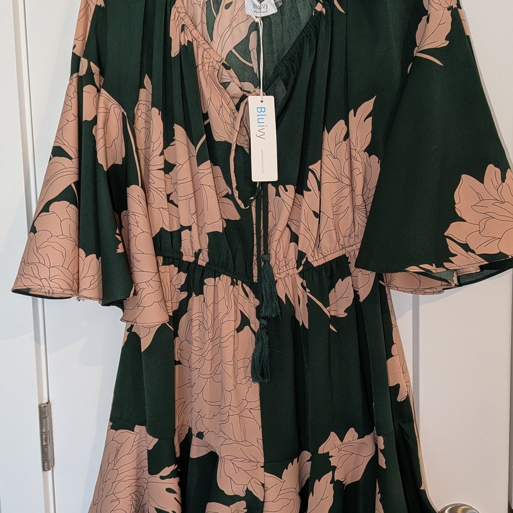 Bluivy Dark Green and Blush Floral Maxi Dress